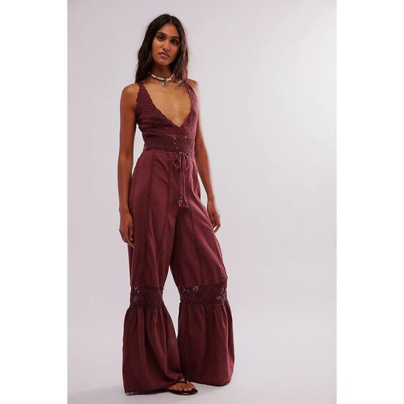 Free People Freya Crochet One-Piece Jumpsuit Dress Embroidered Lace S NEW 278710